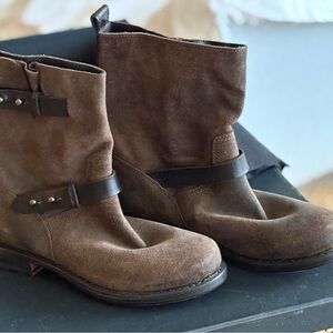 Rag and Bone Brown Suede Moto Boots with Black Strap New In Box